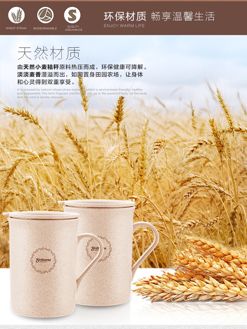 贝立安麦馨马克对杯小麦杆儿童水杯 BJH-BW