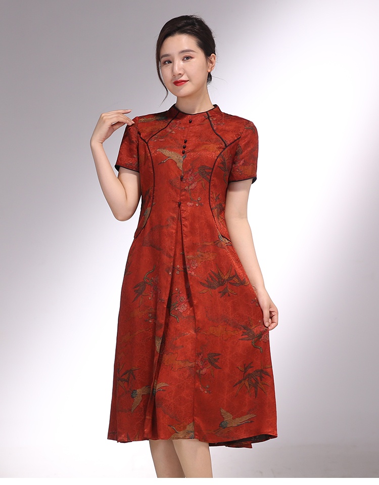 【摩登奇遇 时尚特卖】兰丝粉戴凤颜甄稀花罗香云纱连衣裙