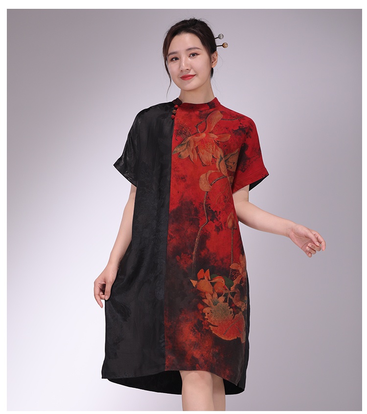 【摩登奇遇 时尚特卖】千奈莉蝶恋花拼色珍品花罗香云纱连衣裙