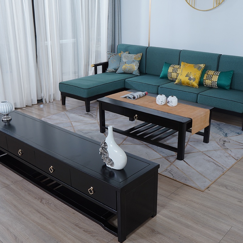 艾居乐简约新中式客厅套组 转角沙发 茶几 电视柜 图片价格品牌报价 快乐购商城