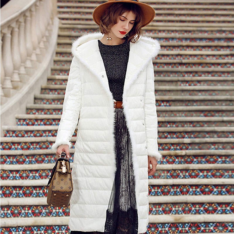 欧美白鸭绒貂毛修身系带羽绒服dd3147 白色 xl