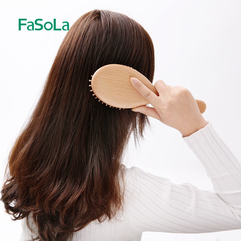 fasola防静电按摩木梳长发顺发梳美发头部经络气囊气垫排骨梳子 原木